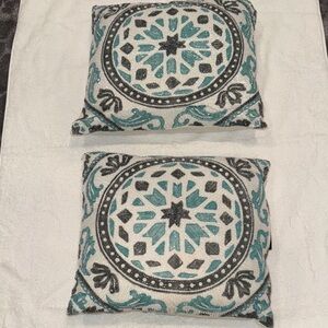 Decorative Blue and Black Patterned Throw Pillows